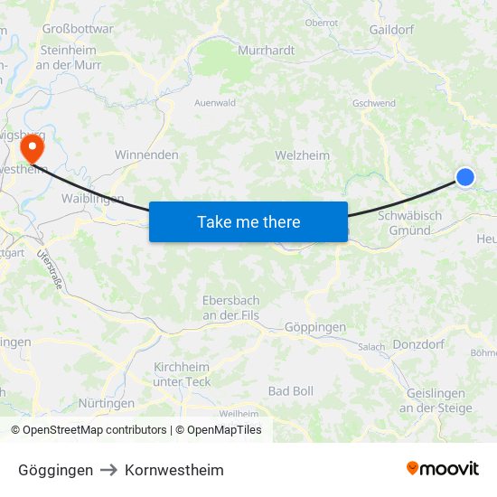 Göggingen to Kornwestheim map