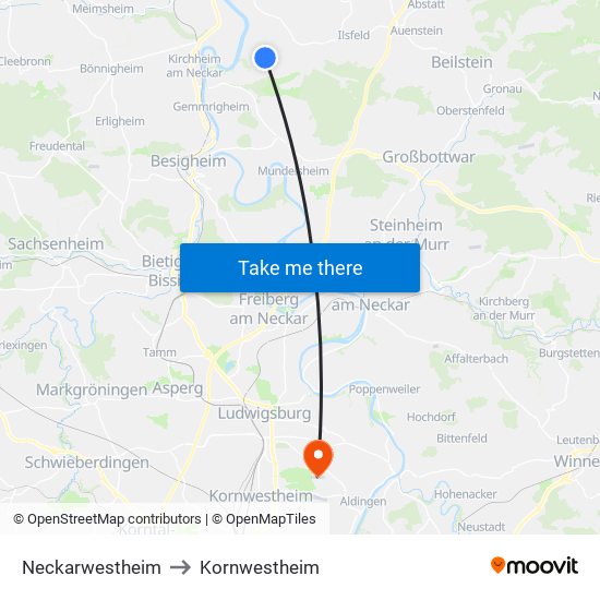 Neckarwestheim to Kornwestheim map