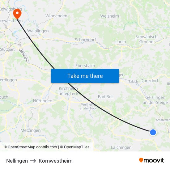 Nellingen to Kornwestheim map