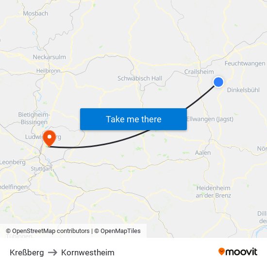 Kreßberg to Kornwestheim map