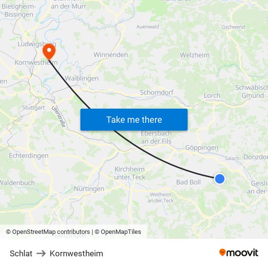 Schlat to Kornwestheim map