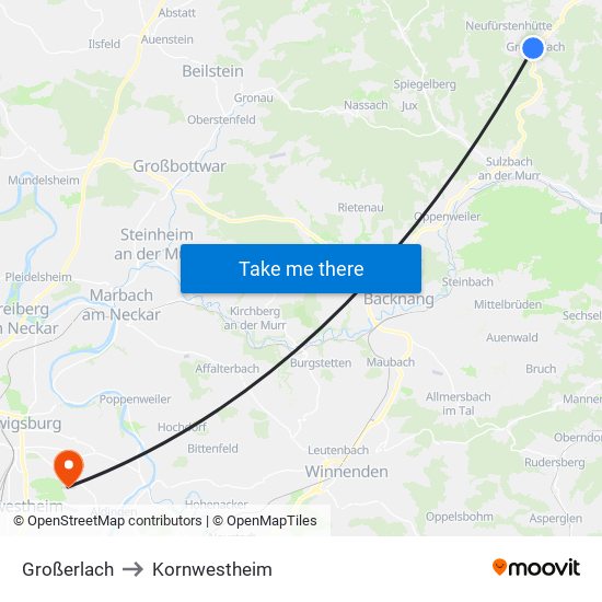 Großerlach to Kornwestheim map