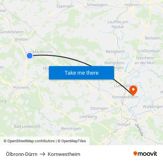 Ölbronn-Dürrn to Kornwestheim map