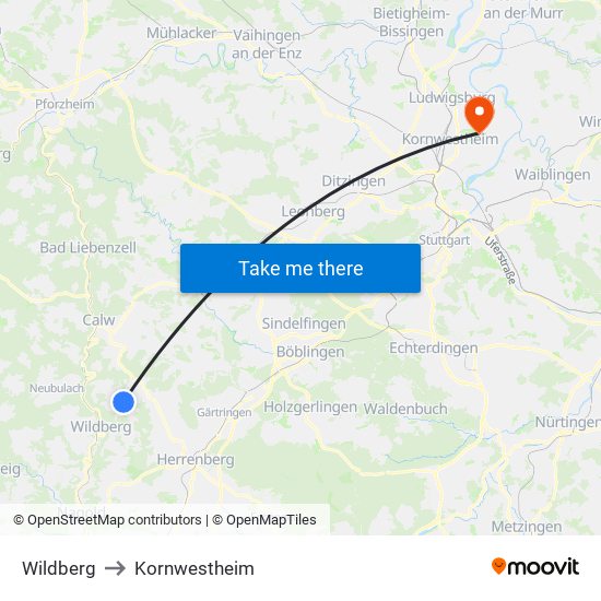 Wildberg to Kornwestheim map