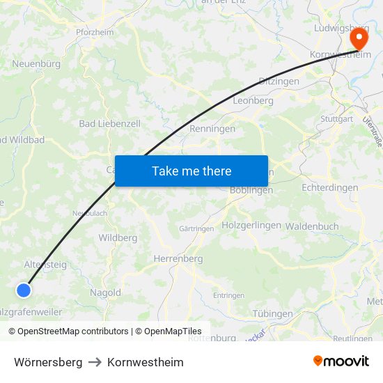 Wörnersberg to Kornwestheim map