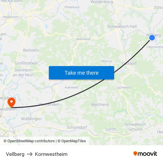 Vellberg to Kornwestheim map