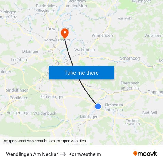 Wendlingen Am Neckar to Kornwestheim map