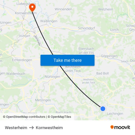 Westerheim to Kornwestheim map