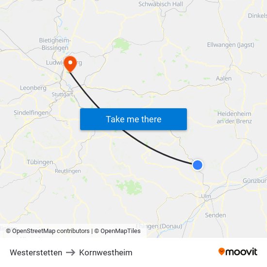 Westerstetten to Kornwestheim map