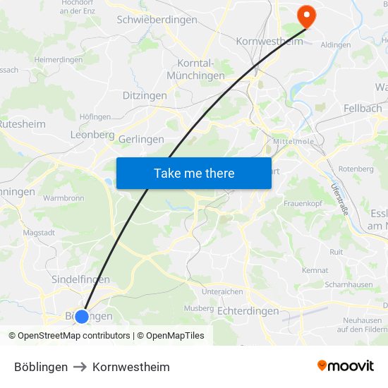 Böblingen to Kornwestheim map