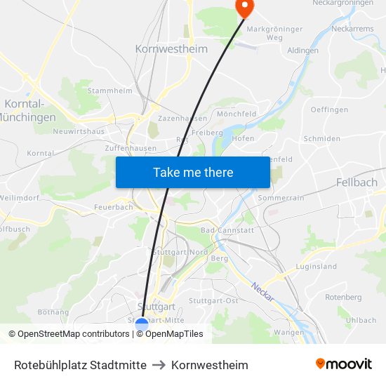 Rotebühlplatz Stadtmitte to Kornwestheim map