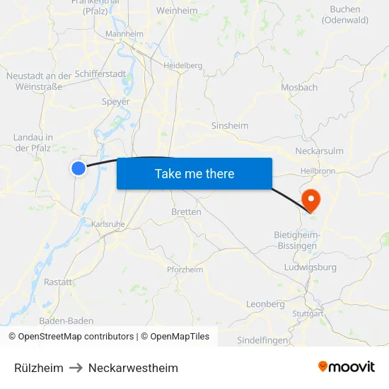 Rülzheim to Neckarwestheim map