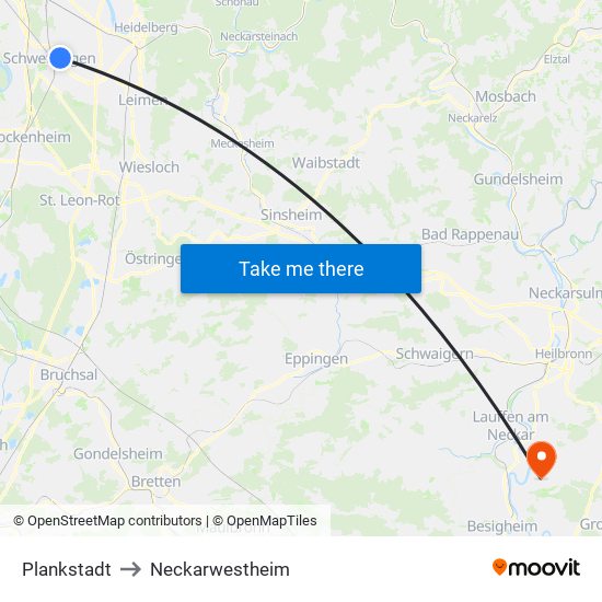 Plankstadt to Neckarwestheim map