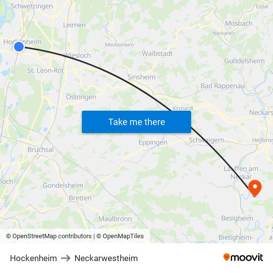 Hockenheim to Neckarwestheim map