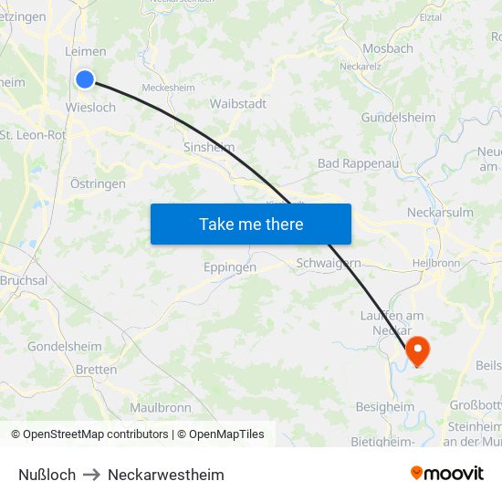 Nußloch to Neckarwestheim map