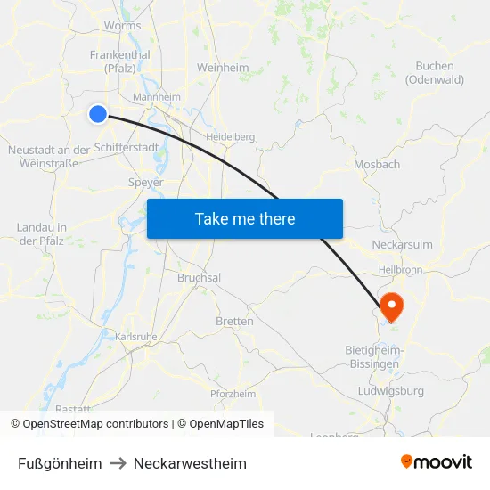 Fußgönheim to Neckarwestheim map