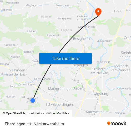 Eberdingen to Neckarwestheim map