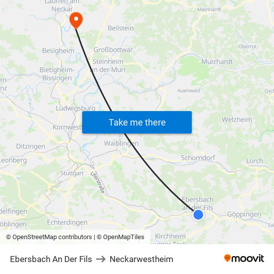 Ebersbach An Der Fils to Neckarwestheim map