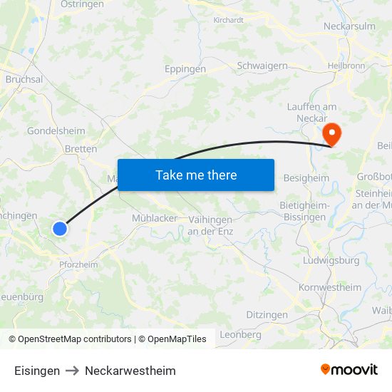Eisingen to Neckarwestheim map