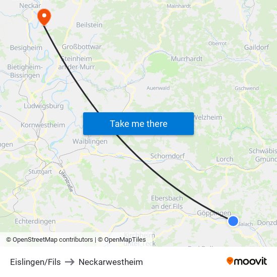 Eislingen/Fils to Neckarwestheim map