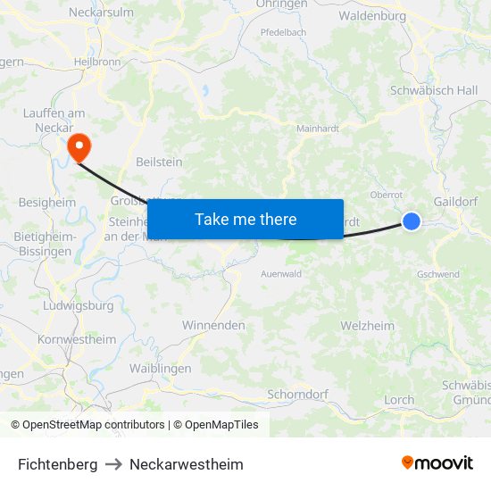 Fichtenberg to Neckarwestheim map