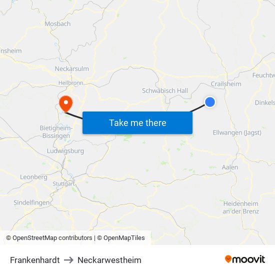 Frankenhardt to Neckarwestheim map