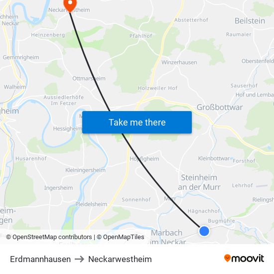 Erdmannhausen to Neckarwestheim map