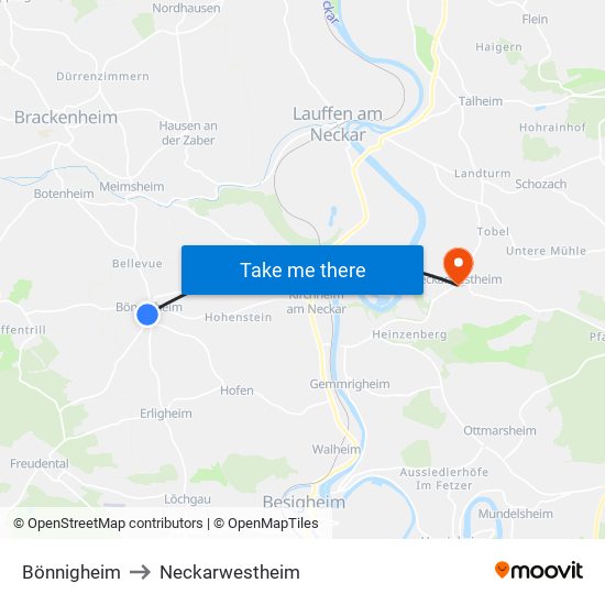 Bönnigheim to Neckarwestheim map