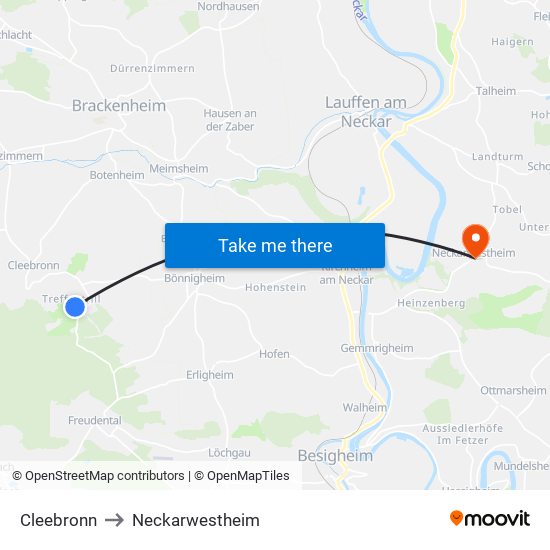 Cleebronn to Neckarwestheim map