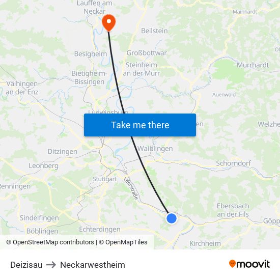 Deizisau to Neckarwestheim map