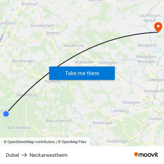 Dobel to Neckarwestheim map