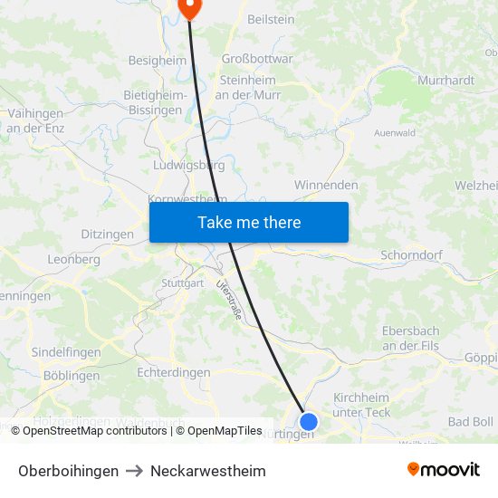 Oberboihingen to Neckarwestheim map