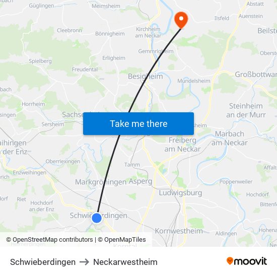 Schwieberdingen to Neckarwestheim map