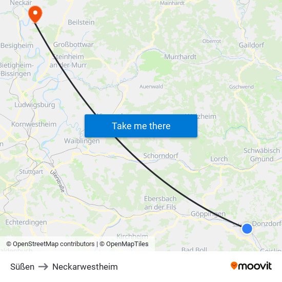 Süßen to Neckarwestheim map