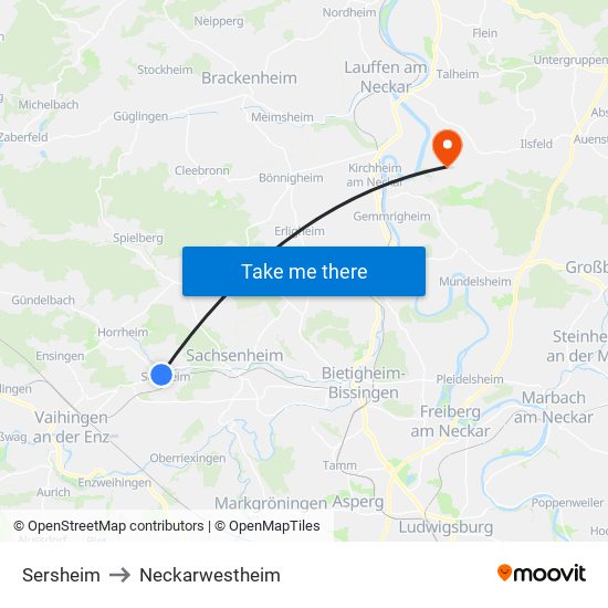 Sersheim to Neckarwestheim map