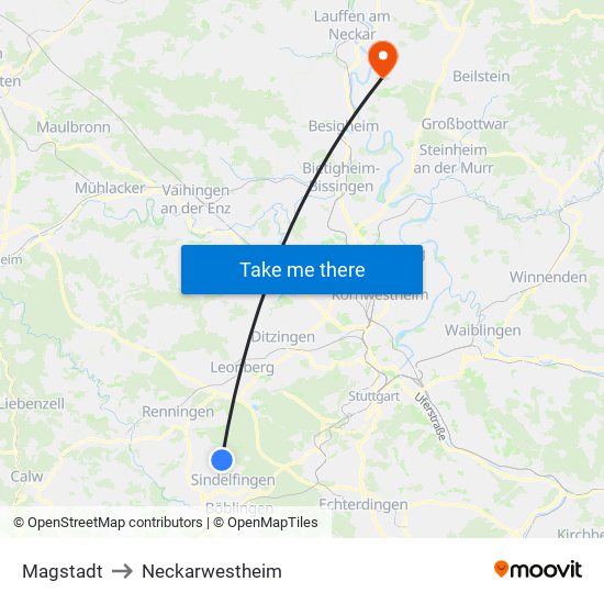 Magstadt to Neckarwestheim map