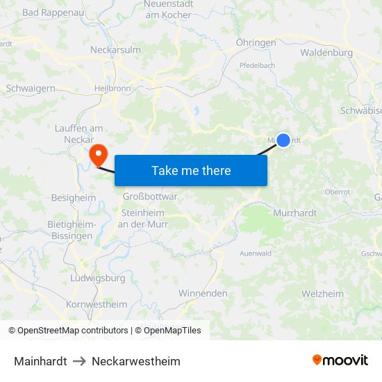 Mainhardt to Neckarwestheim map