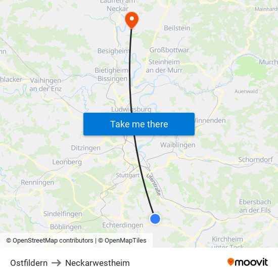 Ostfildern to Neckarwestheim map