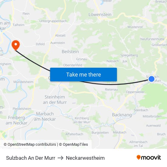 Sulzbach An Der Murr to Neckarwestheim map