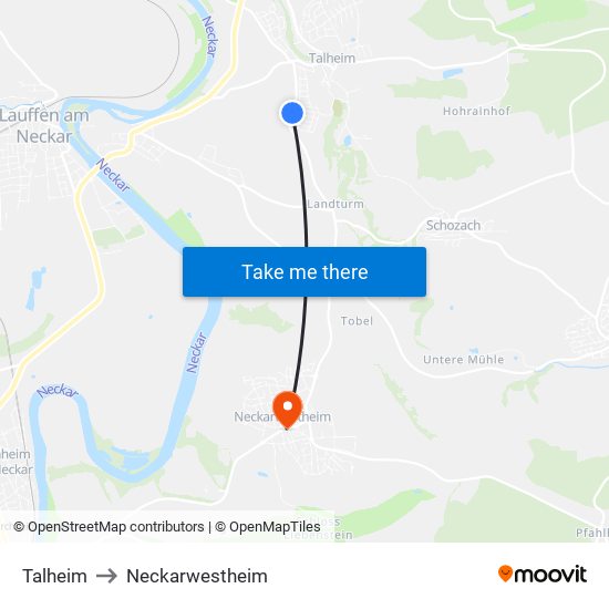 Talheim to Neckarwestheim map