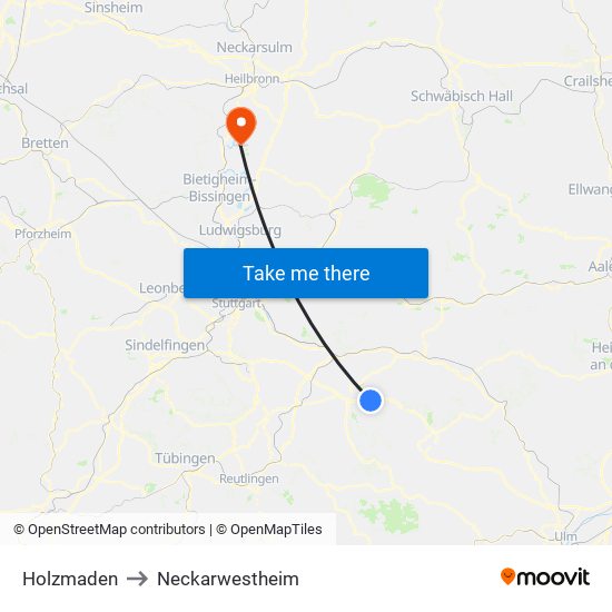 Holzmaden to Neckarwestheim map