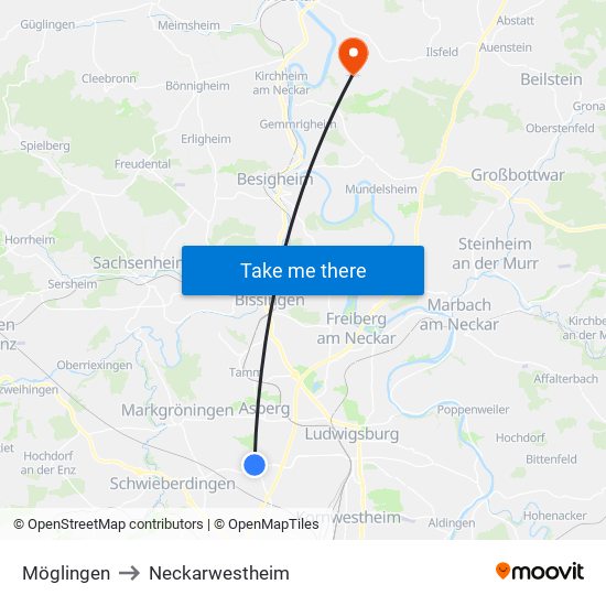 Möglingen to Neckarwestheim map