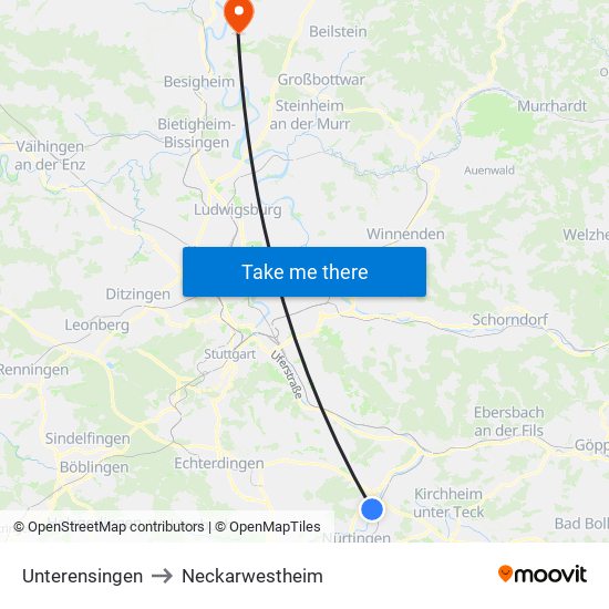 Unterensingen to Neckarwestheim map