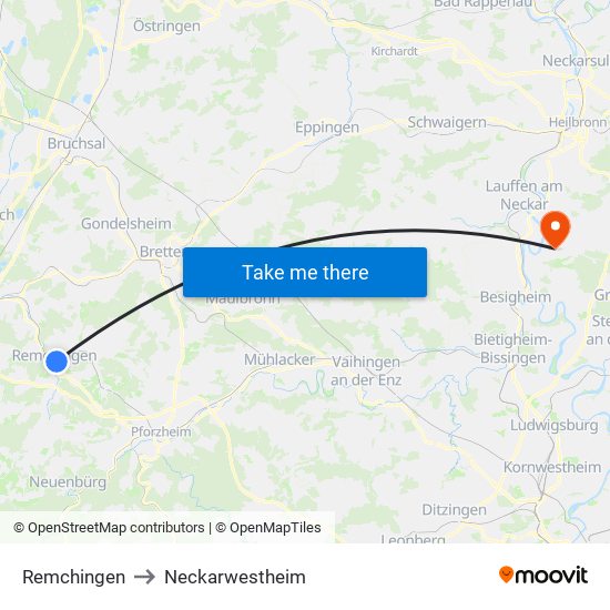 Remchingen to Neckarwestheim map