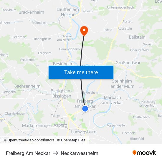 Freiberg Am Neckar to Neckarwestheim map