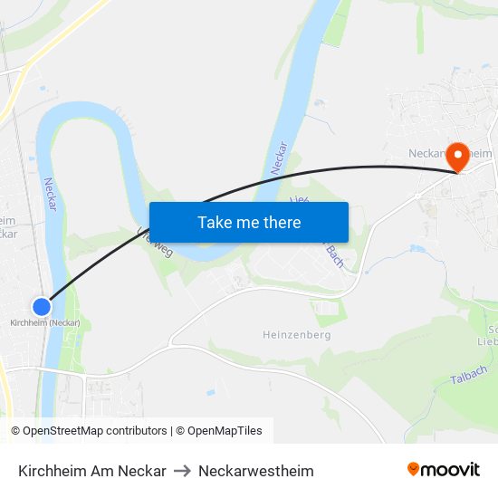 Kirchheim Am Neckar to Neckarwestheim map