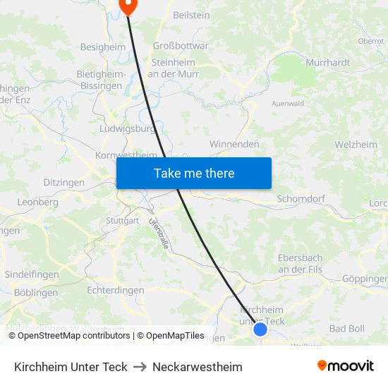 Kirchheim Unter Teck to Neckarwestheim map