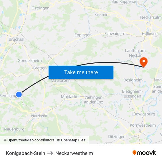 Königsbach-Stein to Neckarwestheim map