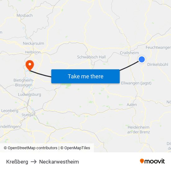 Kreßberg to Neckarwestheim map