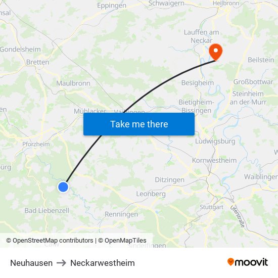 Neuhausen to Neckarwestheim map